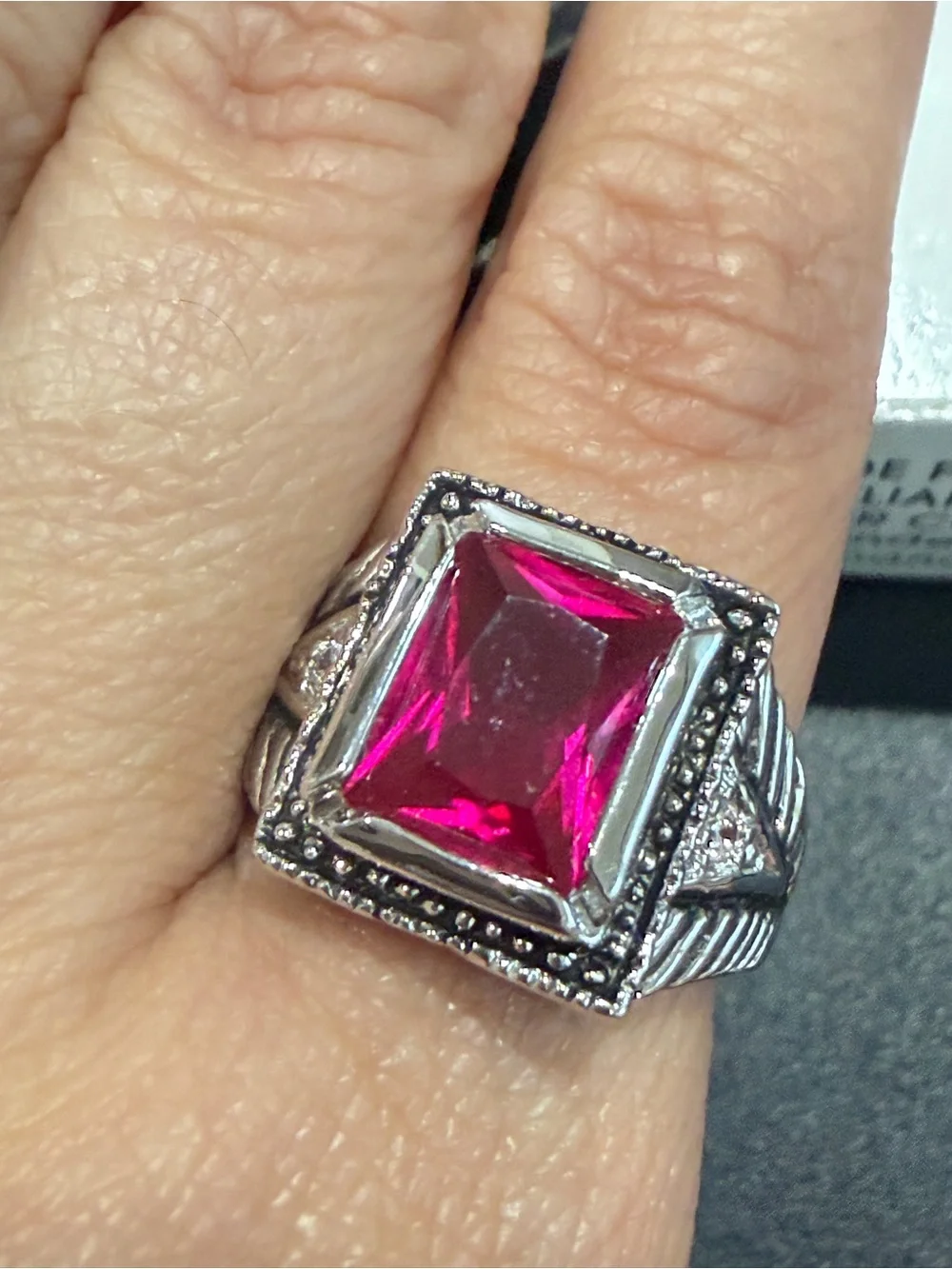 Avon Women’s CZ Sterling Silver Vintage-Style Pink Red Gemstone Statement Ring